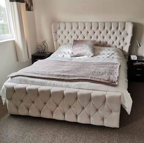 Oxford Wingback Upholstered Platform Bed in 3ft to 6ft Sizes