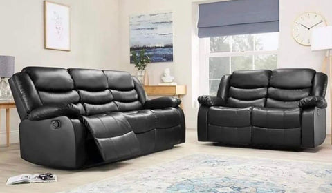 Black Leather Faux Recliner Sofa | 3+2 Set