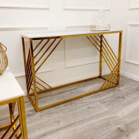 Lovemybedss Natuzzo Gold Polar White Stone Top Console Table