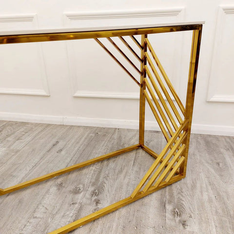 Lovemybedss Natuzzo Gold Polar White Stone Top Console Table