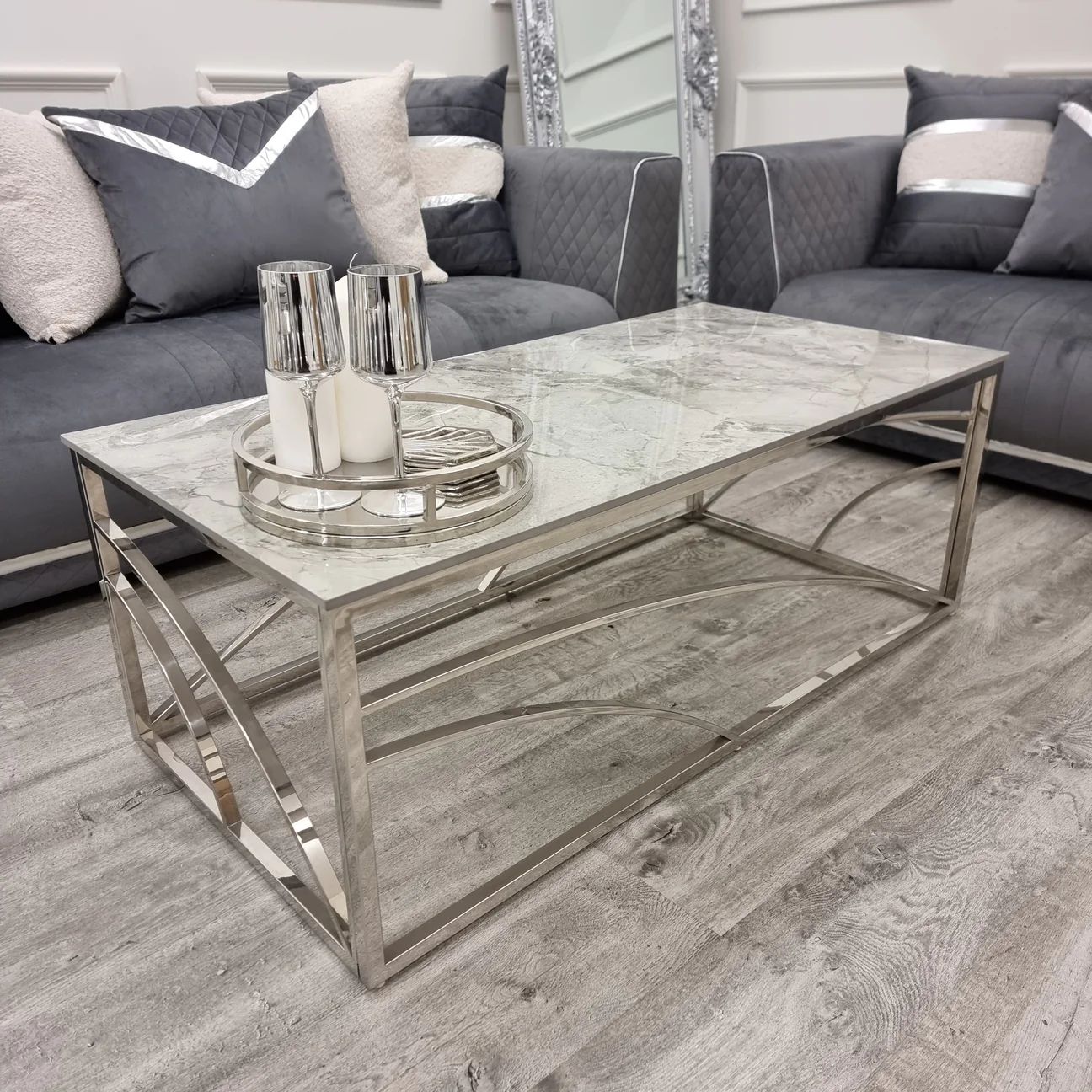 Stella Chrome Coffee Table Ash Grey Stone