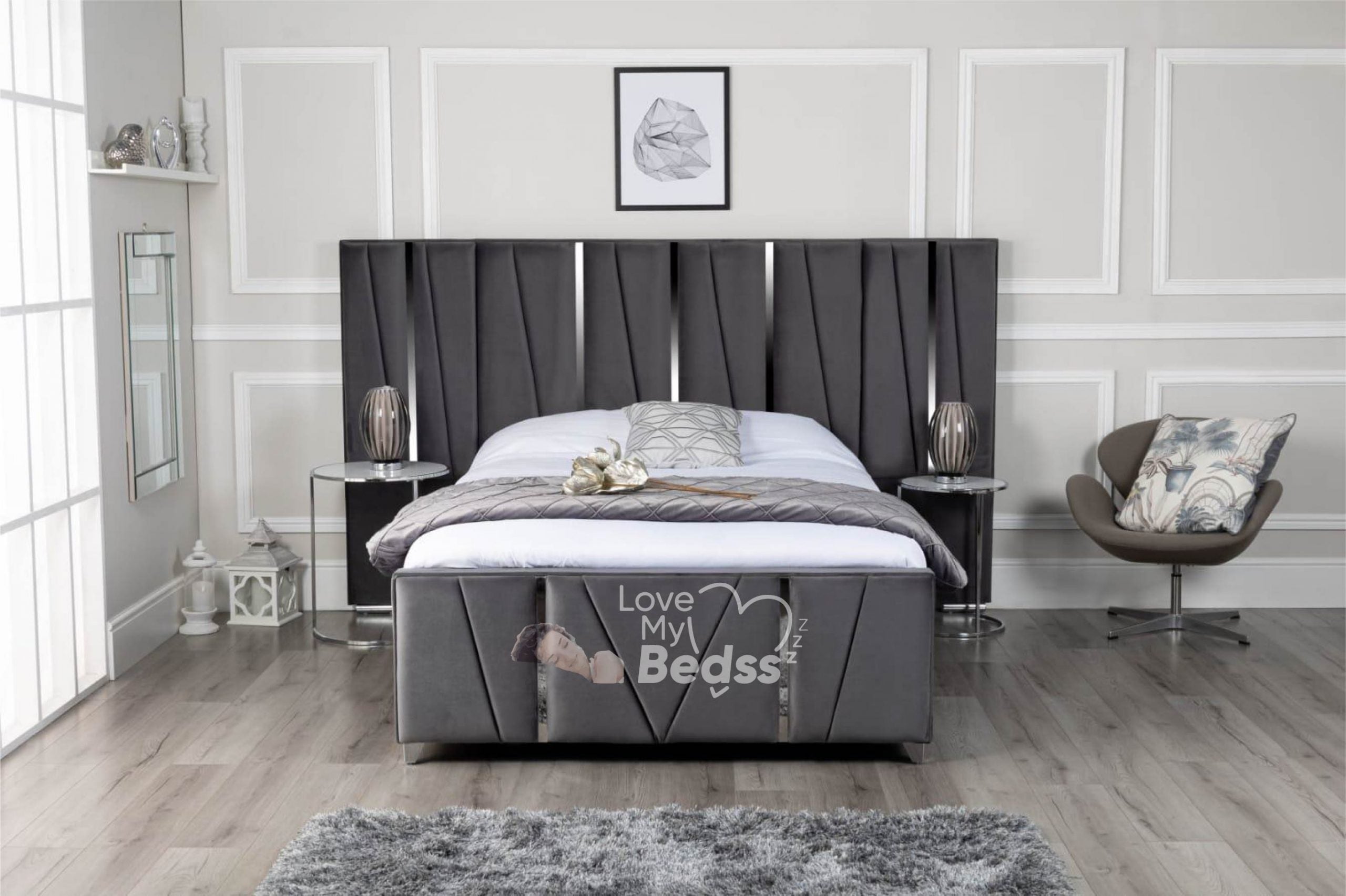 Lara Bed With Stylish Wall Panel Headboard